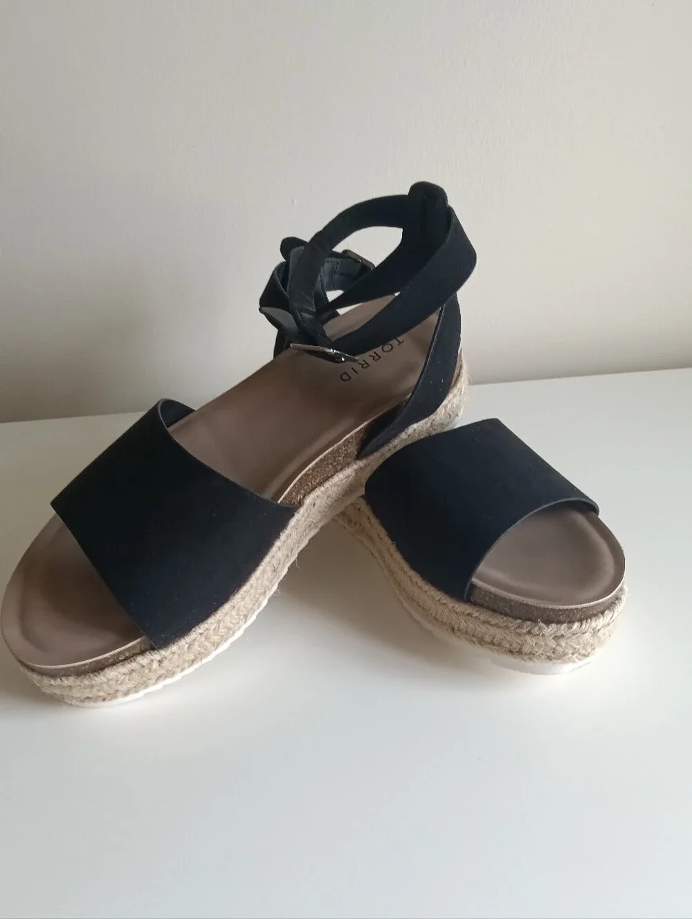 Torrid Women's Black faux Suede Cork Insoles Weaved Open Toe Sandal 10W